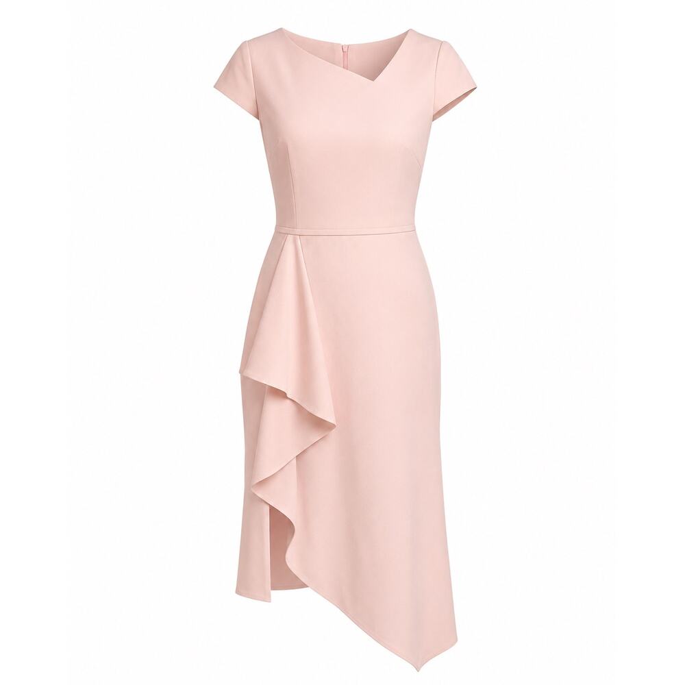 Betsy & Adam Blush Pink Cocktail Dress Size 6 Ruffle Detail Wedding Guest